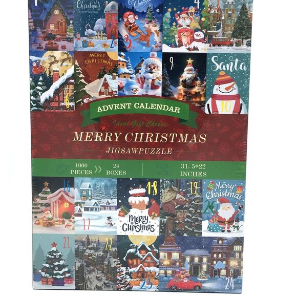 Merry Christmas Advent Calendar Holiday 1000 Jigsaw Puzzle 24 Days Boxes Sealed - Picture 1 of 4